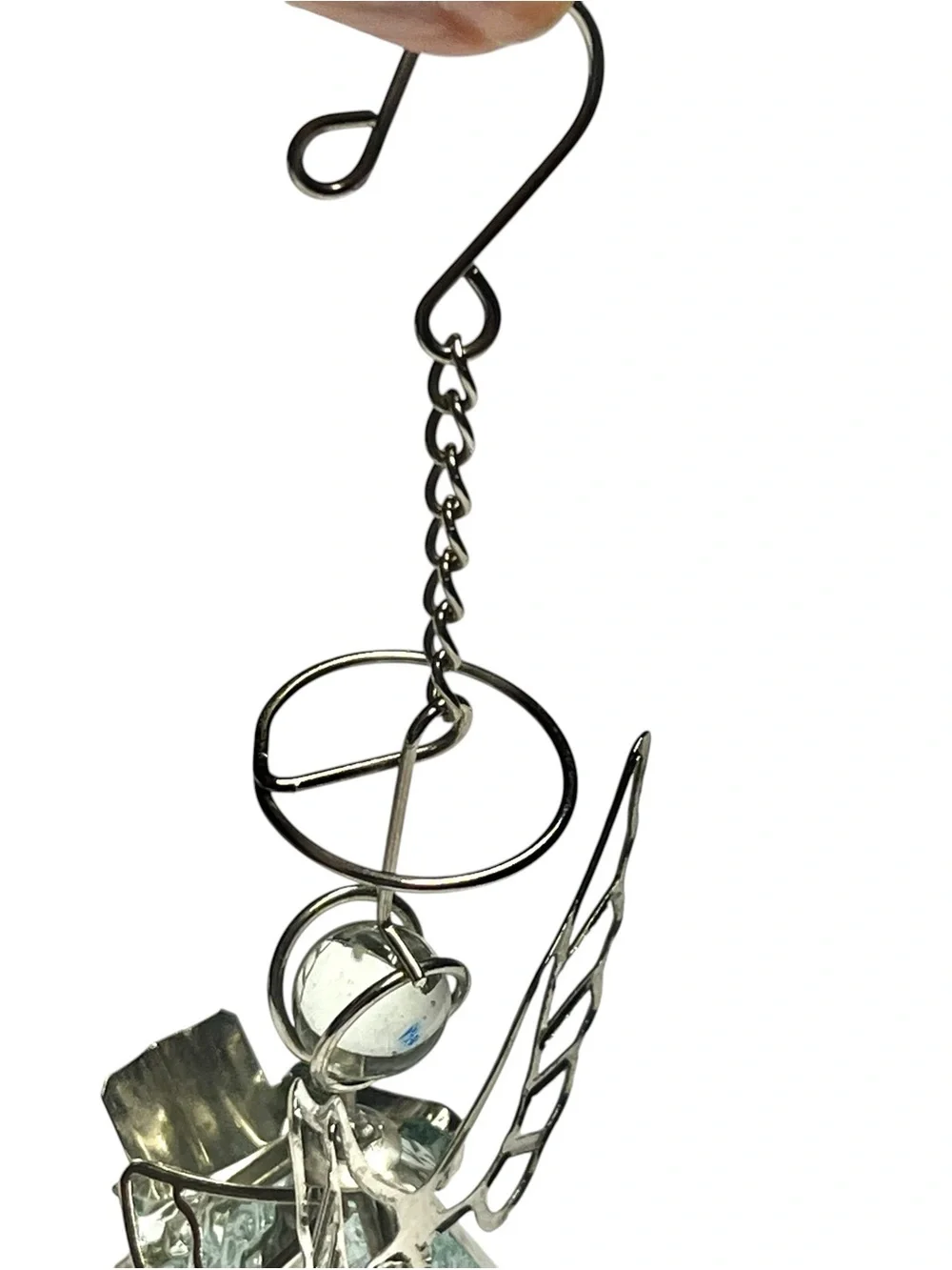 Vtg Silver Textured Glass Chior Angel Christmas Ornament Singing 4”+Hanger/chain